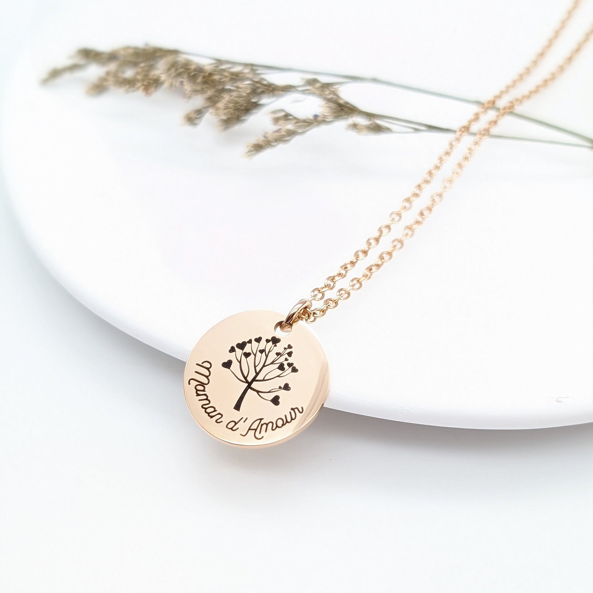 Collier personnalisé Arbre de vie, Collier gravure prénom, Collier pour Maman, Mamie, Bijou Maman, Cadeau naissance, Cadeau fête des mères
