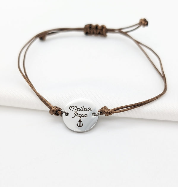Bracelet Homme Personnalisé Cordon & Médaille Acier 15 mm - Cadeau Papa