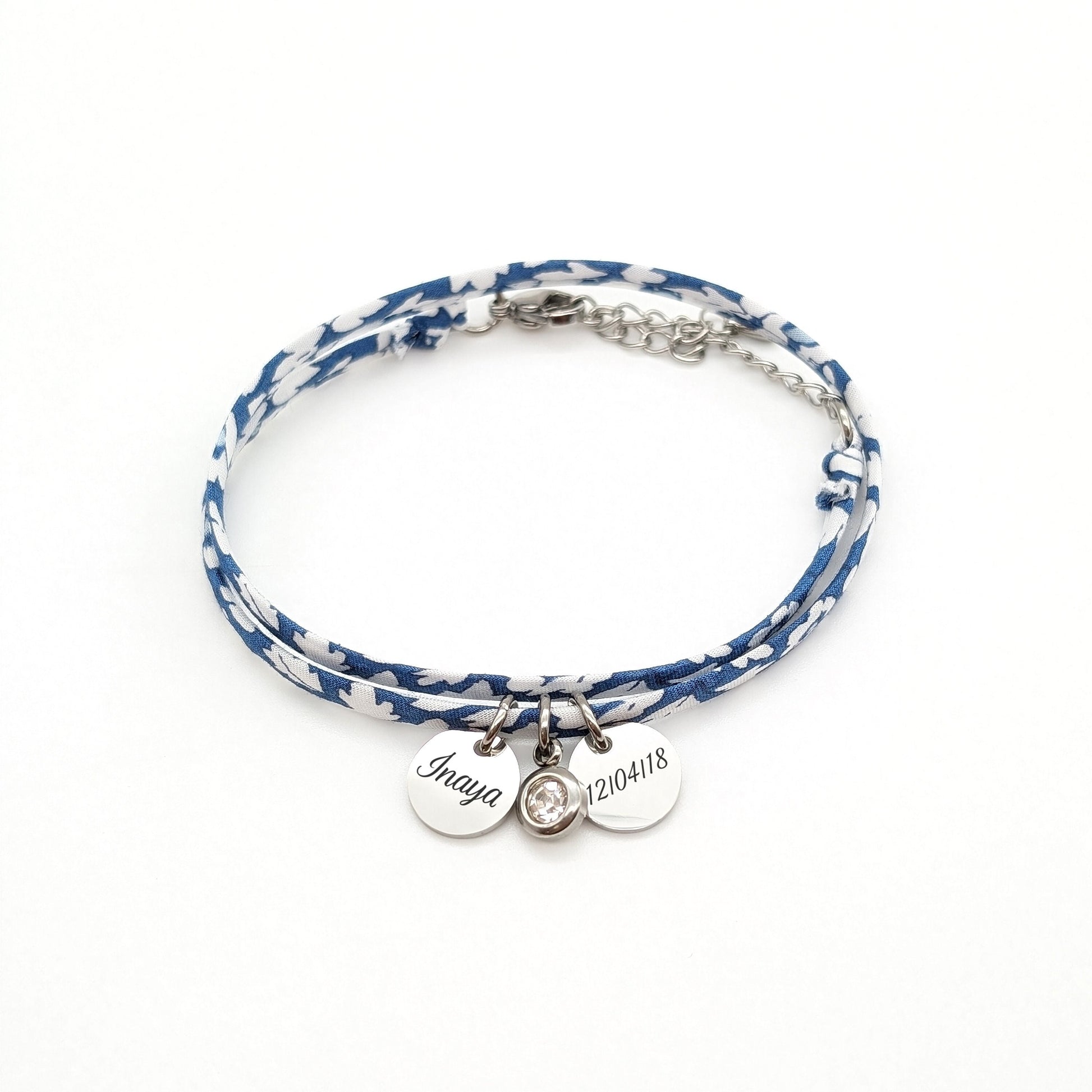 Bracelet personnalisé cordon Liberty avec pierre de naissance, Bijou pour Maman, Marraine, Cadeau naissance, Cadeau Fête des mères
