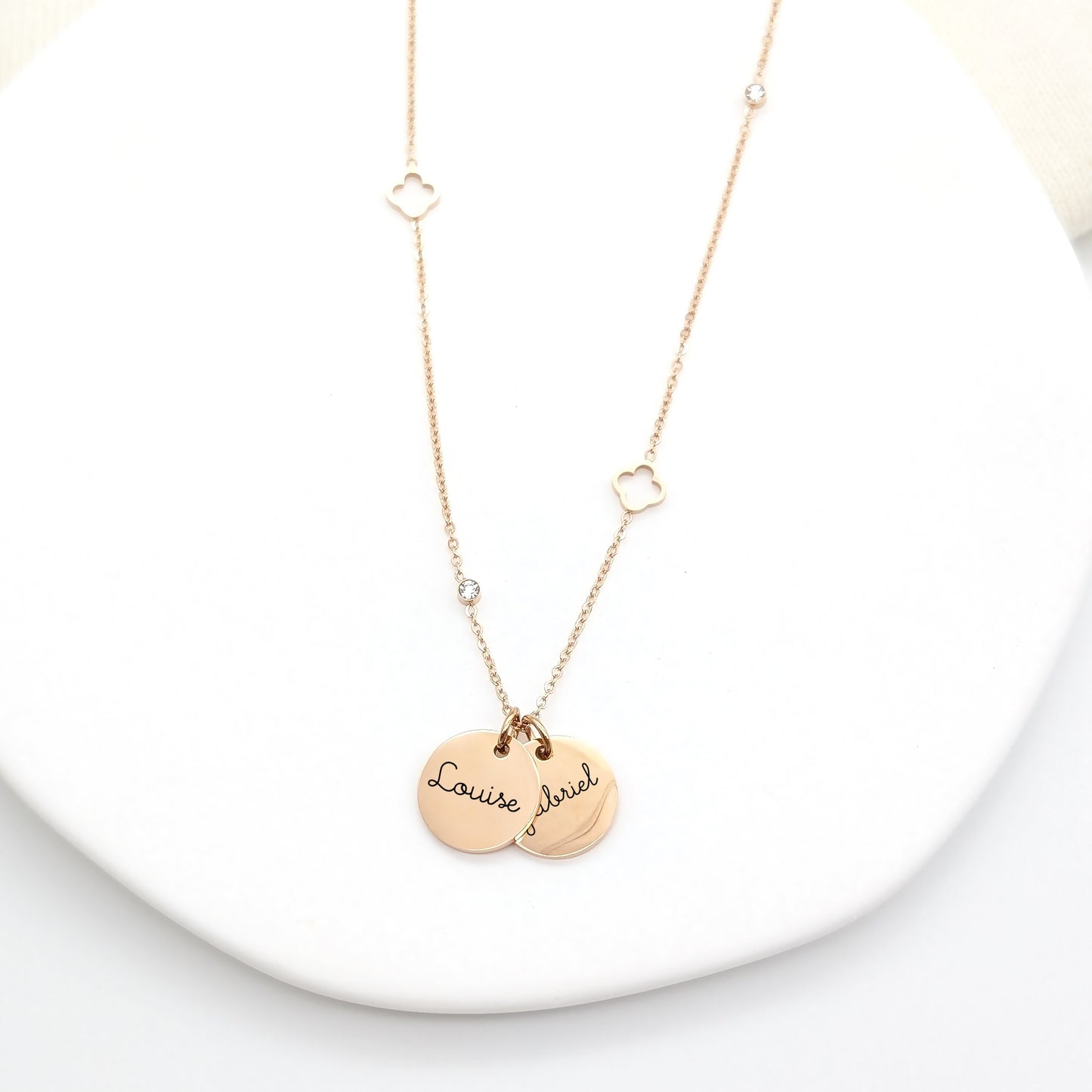 Collier personnalisé zirconium et fleur avec médaille, Collier pour Maman, Mamie, Marraine, Nounou, Cadeau naissance, Cadeau fête des mères