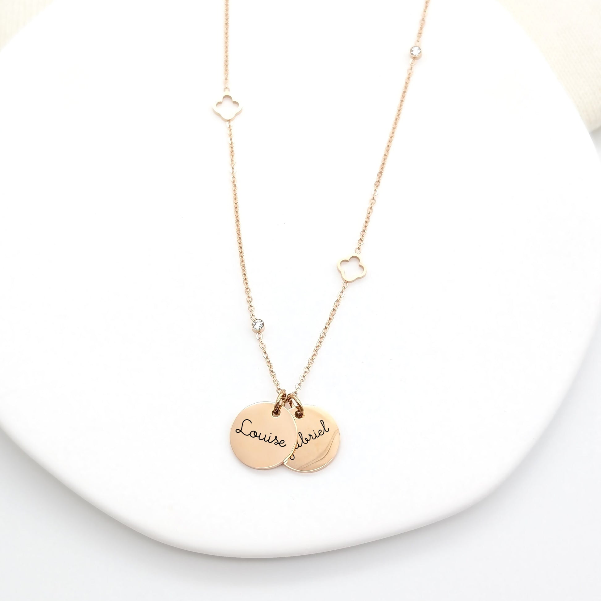 Collier personnalisé zirconium et fleur avec médaille, Collier pour Maman, Mamie, Marraine, Nounou, Cadeau naissance, Cadeau fête des mères