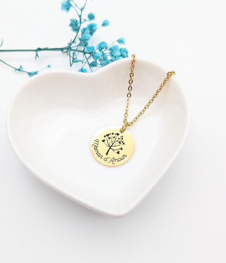 Collier personnalisé Arbre de vie, Collier gravure prénom, Collier pour Maman, Mamie, Bijou Maman, Cadeau naissance, Cadeau fête des mères