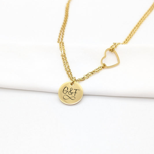 Collier femme personnalisé chaine cœur et médailles, Cadeau Maman, Marraine, Mamie, Bijou prénom, Cadeau fête des mères, Cadeau naissance