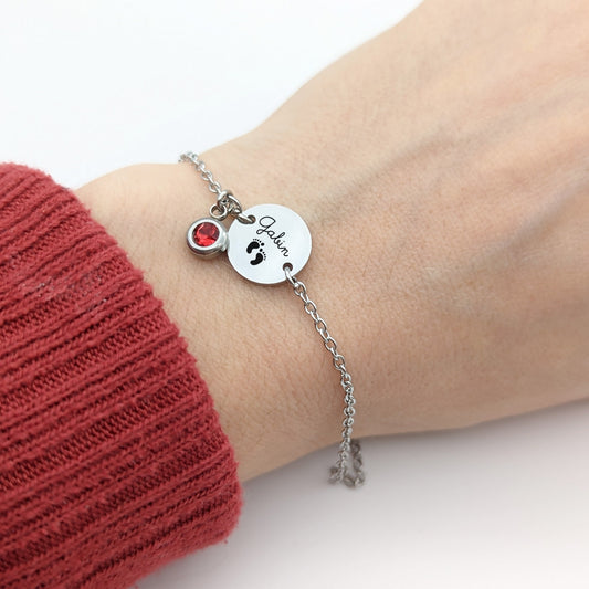 Bracelet médaille et pierre de naissance, Bracelet personnalisé, Bijou Maman, Marraine, Cadeau naissance, Cadeau Fête des mères, Baptême