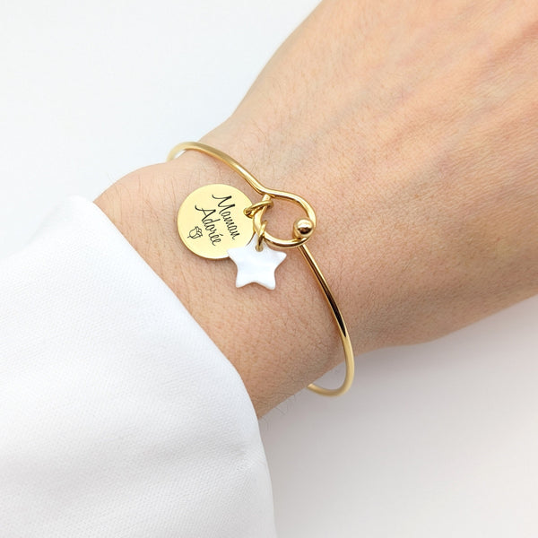 Bracelet Femme Personnalisé Jonc Fermé & Médaille 15 mm Gravée