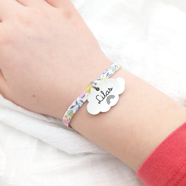 Bracelet Enfant Personnalisé Cordon Liberty Médaille Nuage - Baptême