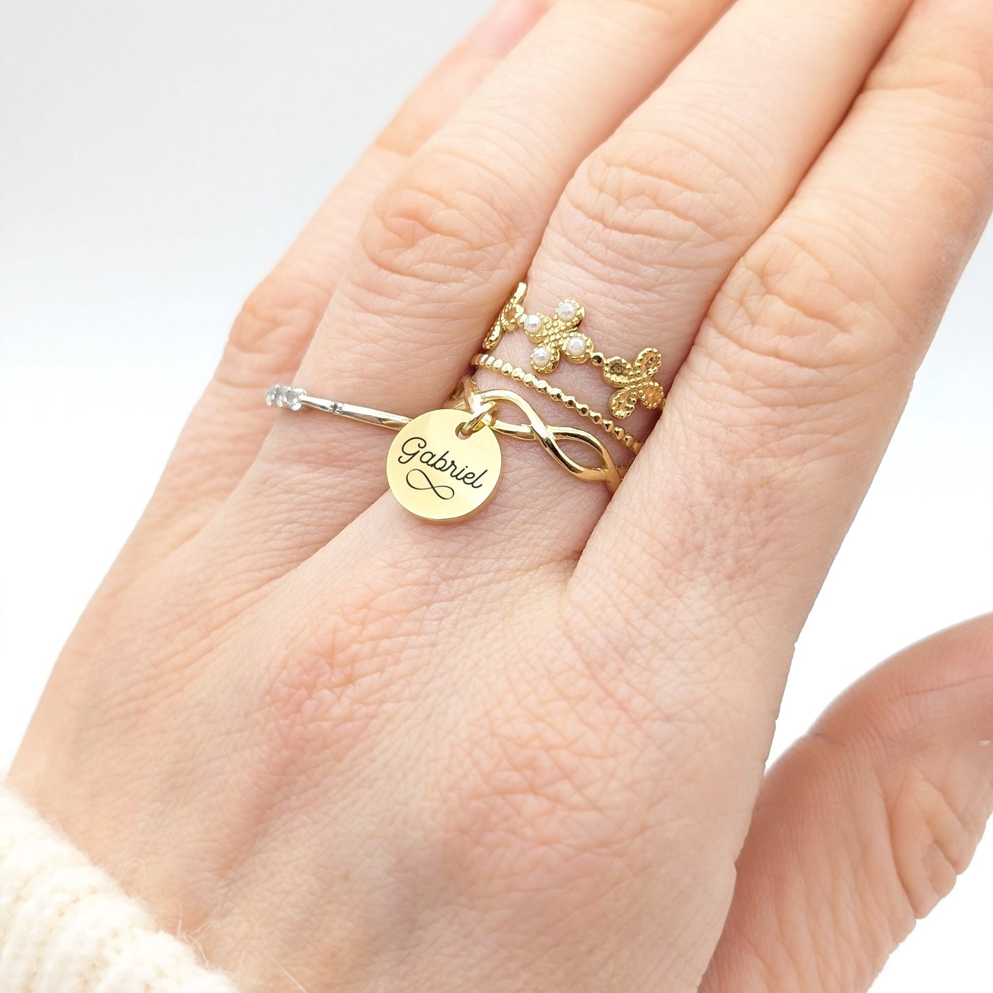 Bague personnalisée femme en acier, Bague maman, Bijou gravé femme, Cadeau naissance, Cadeau fête des mères, Bijou Marraine, Cadeau Nounou