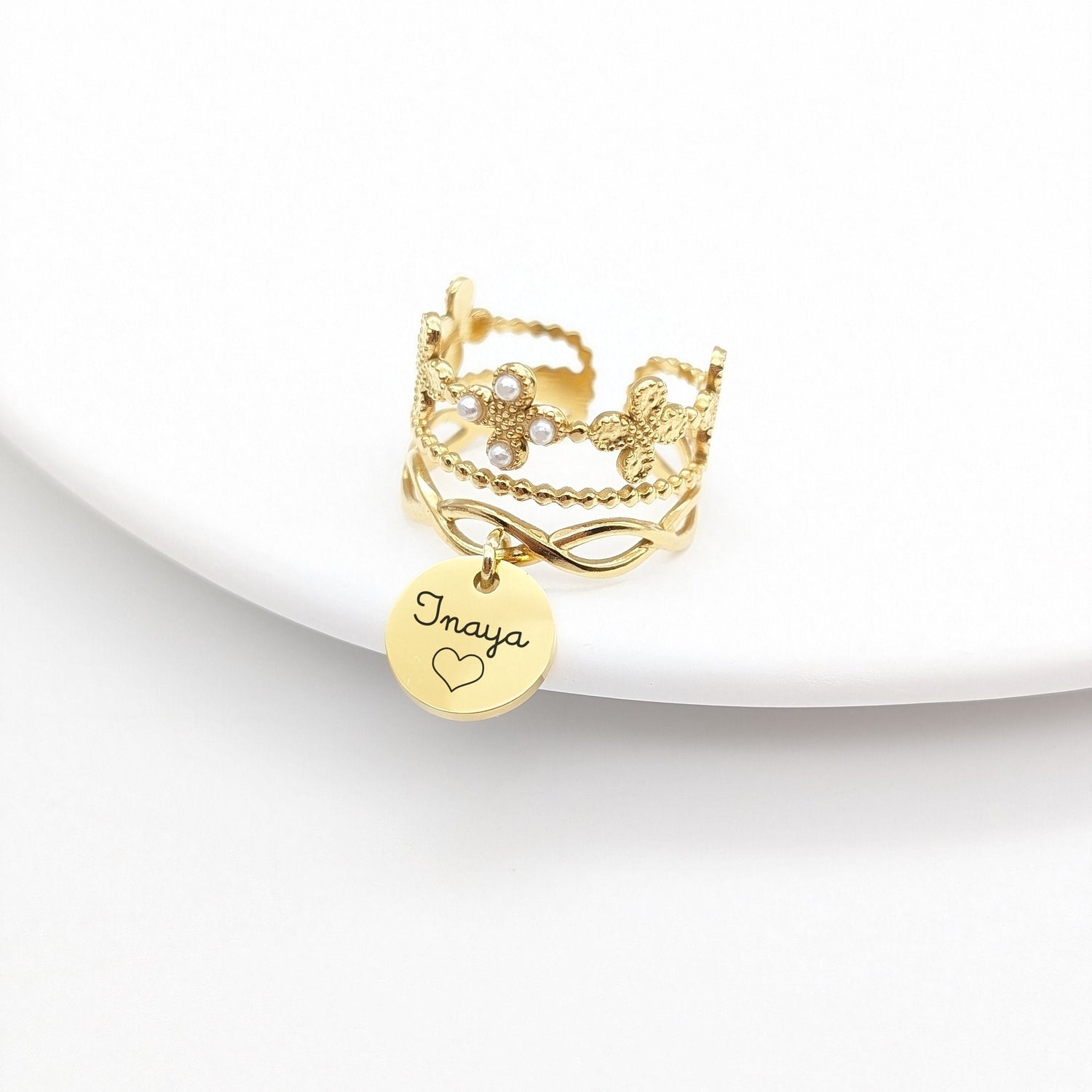 Bague personnalisée femme en acier, Bague maman, Bijou gravé femme, Cadeau naissance, Cadeau fête des mères, Bijou Marraine, Cadeau Nounou