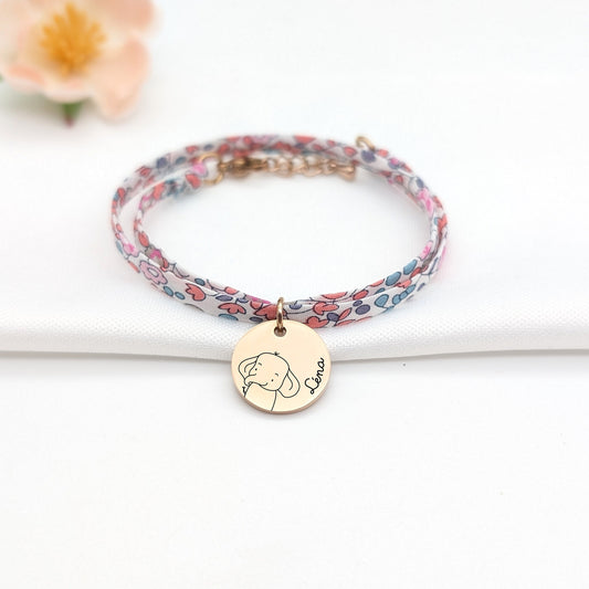 Bracelet enfant Liberty personnalisé, bracelet prénom avec médaille gravée, Cadeau baptême, Cadeau Naissance, Cadeau grande sœur, Filleule