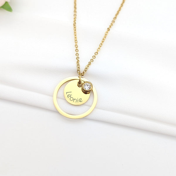 Collier Femme Personnalisé Médaille 15 mm & Pierre de Naissance