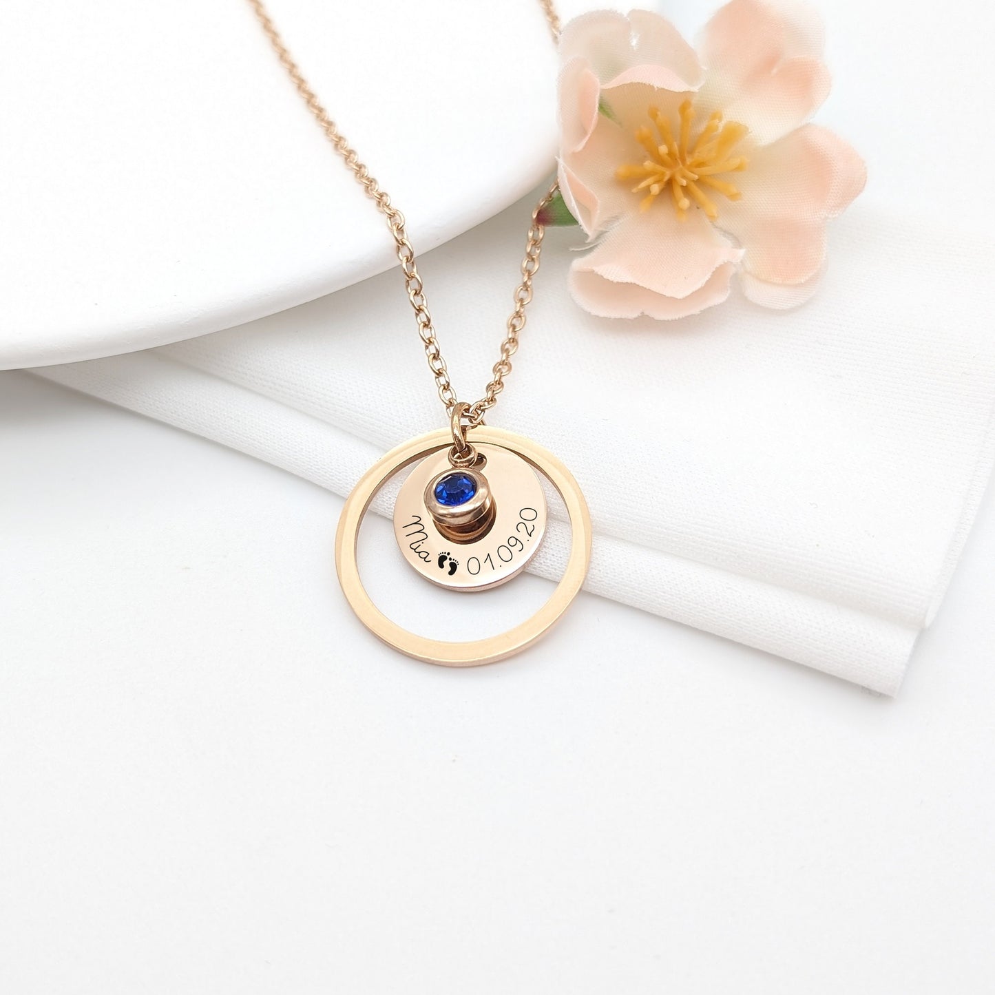 Collier femme Personnalisé cercle et pierre de naissance, Bijou pour Maman, Marraine, Collier Mamie, Cadeau naissance, Cadeau fête des mères