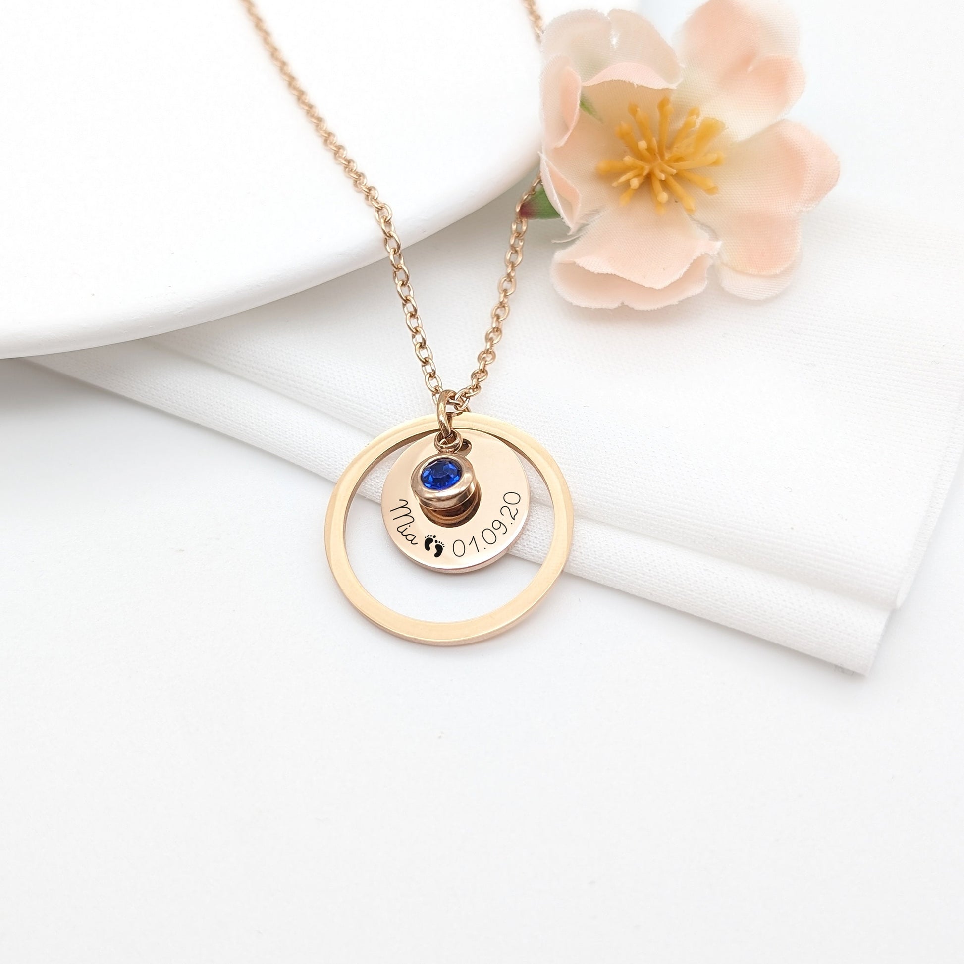 Collier femme Personnalisé cercle et pierre de naissance, Bijou pour Maman, Marraine, Collier Mamie, Cadeau naissance, Cadeau fête des mères