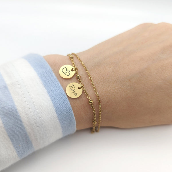 Bracelet Femme Personnalisé Double Chaîne & Médailles Gravées 10 mm