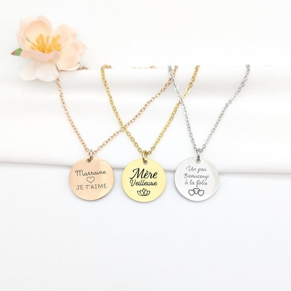Collier Femme Personnalisé Acier Inoxydable & Médaille Gravée 20 mm
