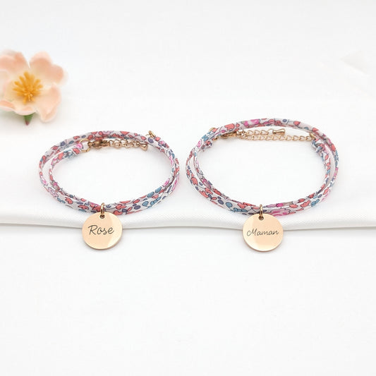 Bracelet cordon liberty Mère et fille, Bijou personnalisé, cadeau future maman, Cadeau naissance, Cadeau grande sœur, cadeau Fête des mères