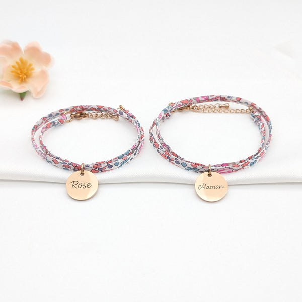 Ensemble Bracelets Mère Fille Personnalisés Cordon Liberty & Médaille 15 mm