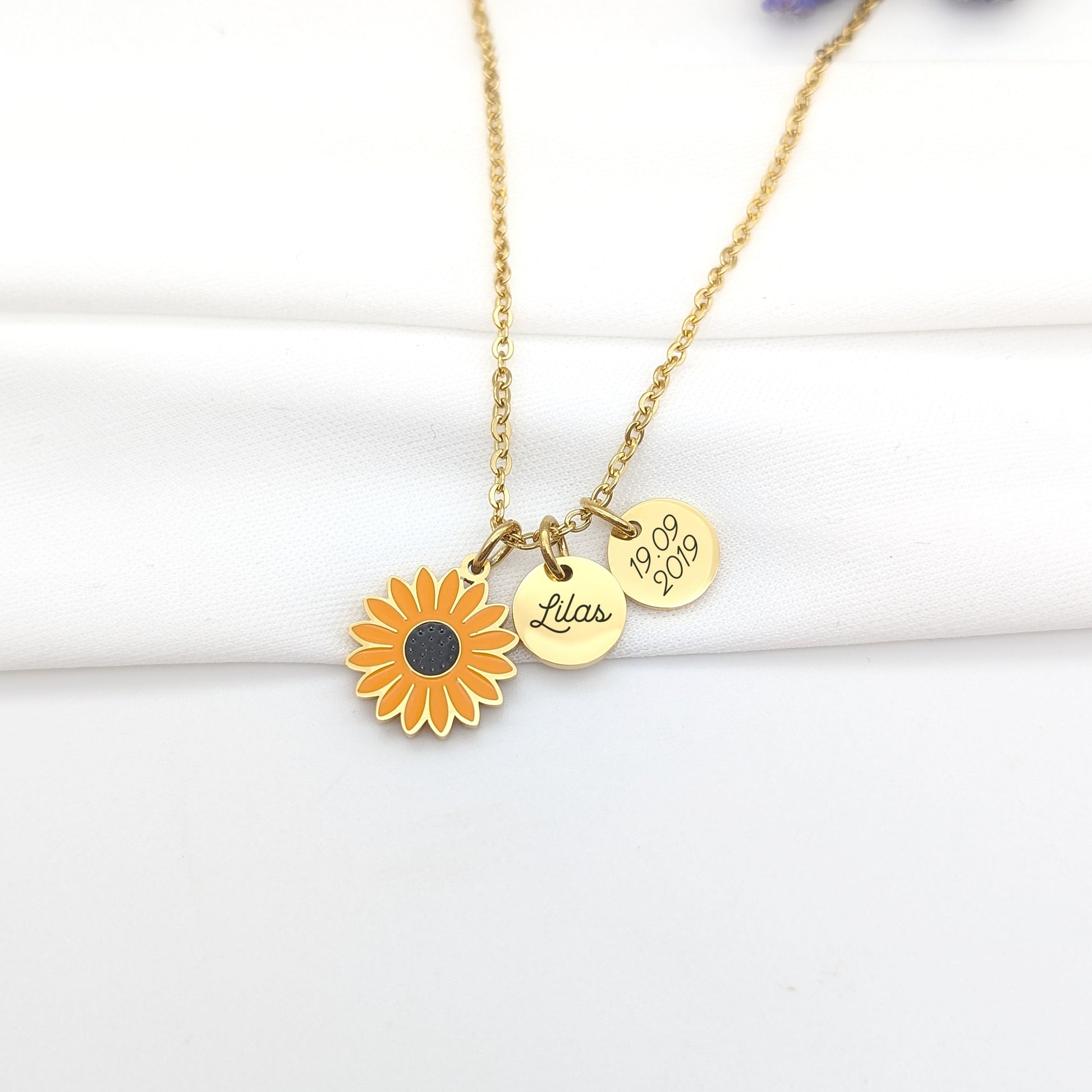 Collier acier inoxydable avec fleur • Collier personnalisé fille, Cadeau baptême, Communion, bijou naissance, Cadeau Demoiselle honneur