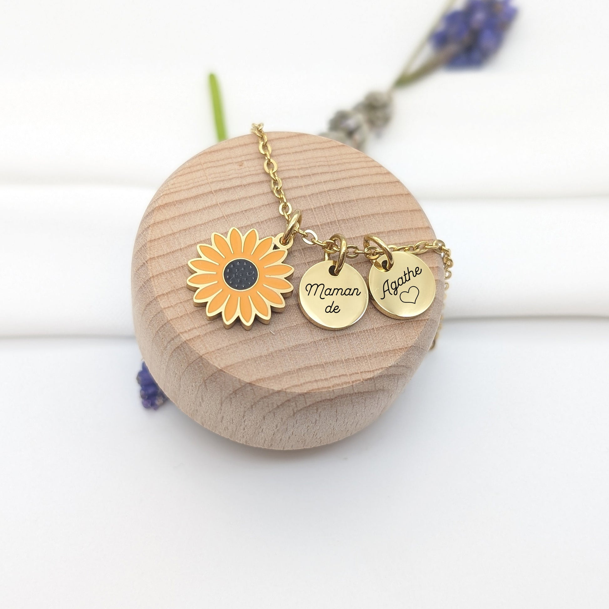 Collier acier inoxydable avec fleur • Collier personnalisé fille, Cadeau baptême, Communion, bijou naissance, Cadeau Demoiselle honneur