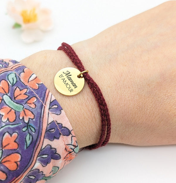 Bracelet Femme Personnalisé Cordon Coton & Médailles Gravées