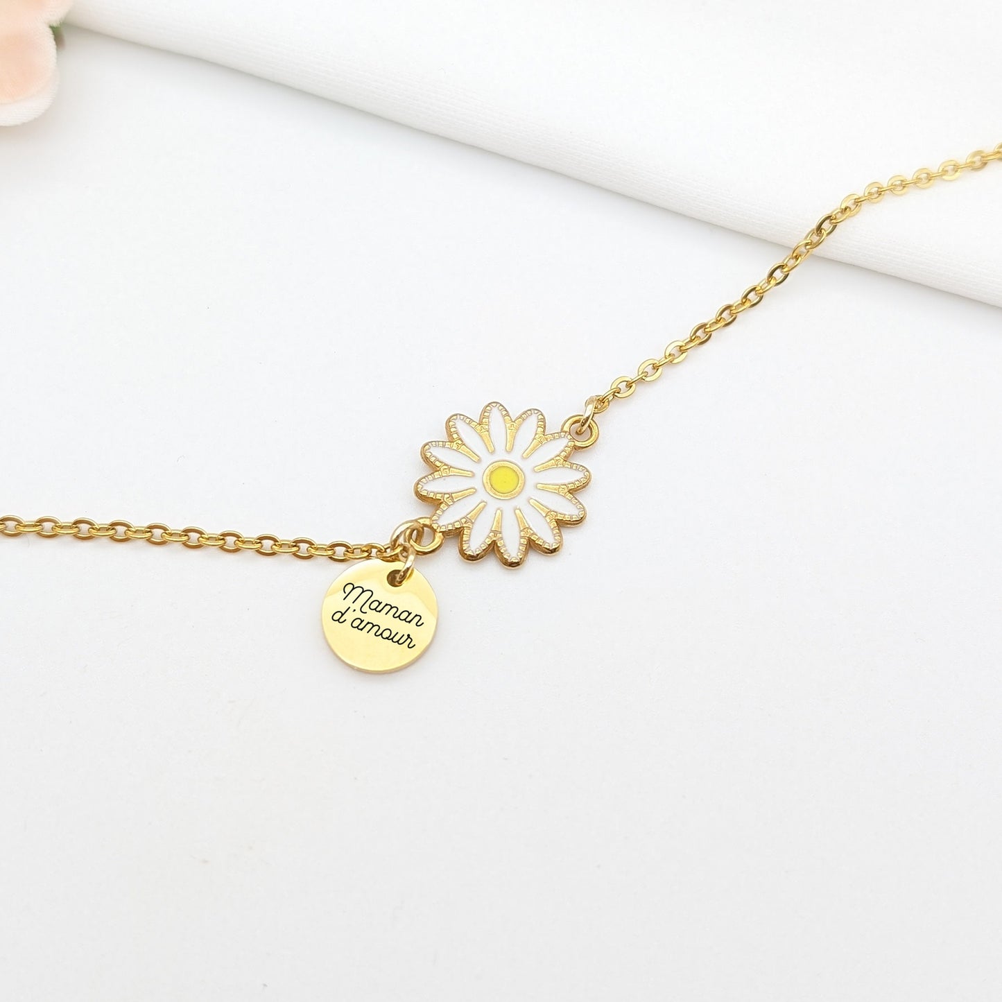 Bracelet femme personnalisé Fleur colorée et médaille, Cadeau Maman, Marraine, Cadeau Fête des mères, Cadeau Maîtresse, Cadeau naissance