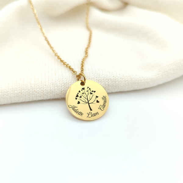 Collier Femme Personnalisé Médaille 20 mm Arbre de Vie Gravé