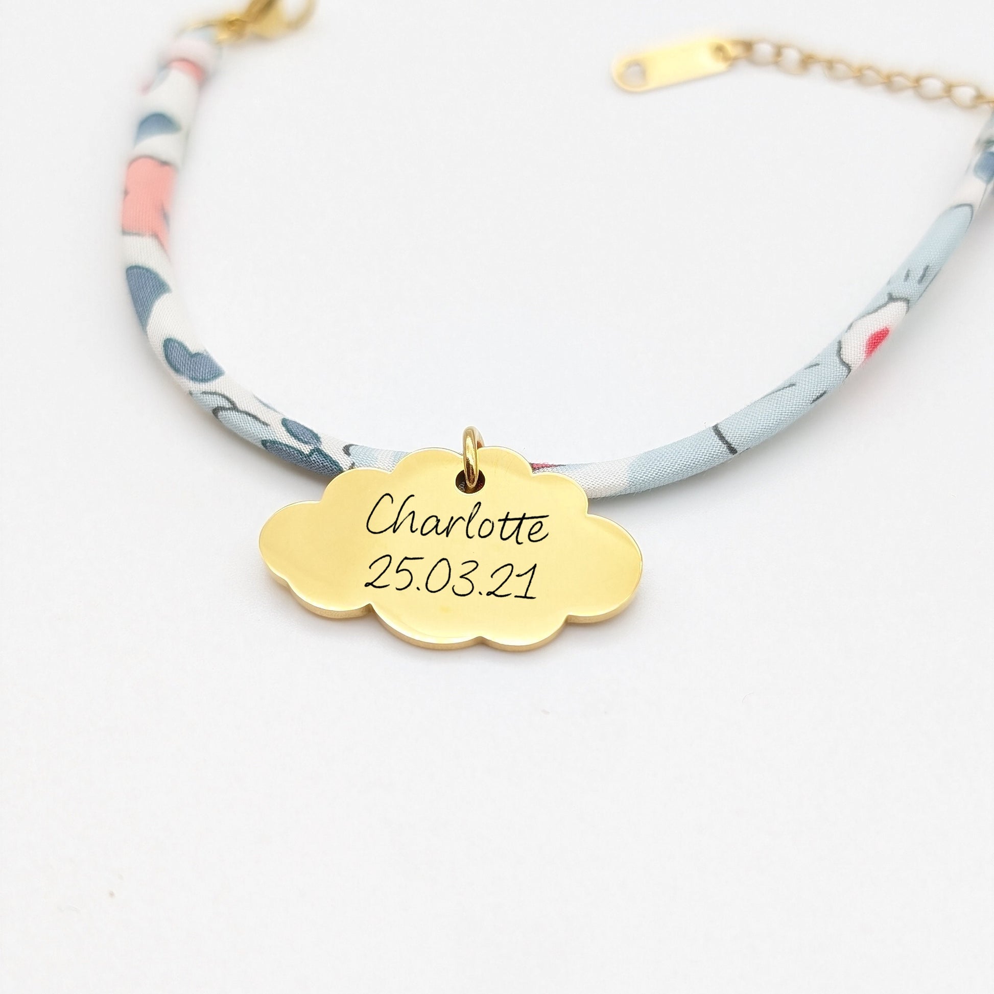 Bracelet enfant personnalisé cordon Liberty, Cadeau Baptême, Cadeau naissance, Bijou petite fille, Bijou personnalisé enfant, Bijou prénom