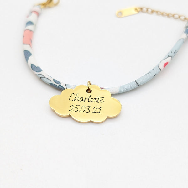 Bracelet Enfant Personnalisé Cordon Liberty Médaille Nuage - Baptême