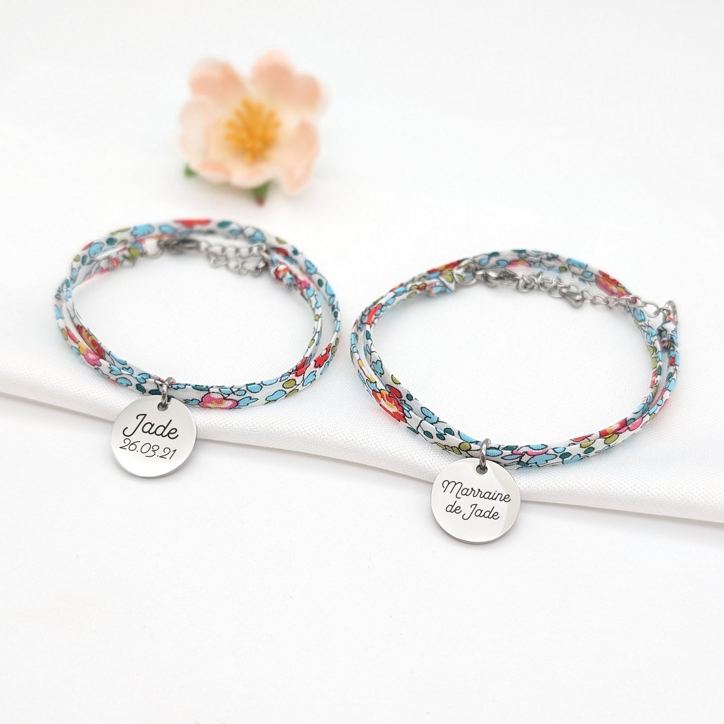 Bracelet cordon liberty Mère et fille, Bijou personnalisé, cadeau future maman, Cadeau naissance, Cadeau grande sœur, cadeau Fête des mères