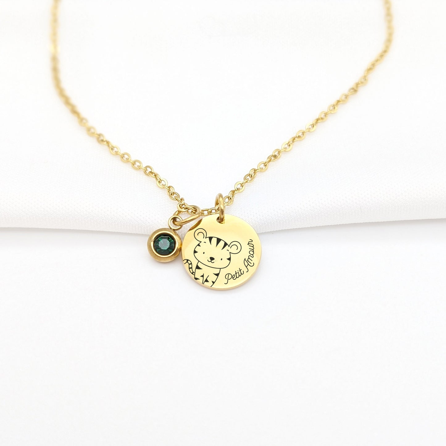 Collier enfant personnalisé animal, Collier prénom et pierre de naissance, Cadeau baptême, Cadeau Naissance, Cadeau grande sœur, Filleule