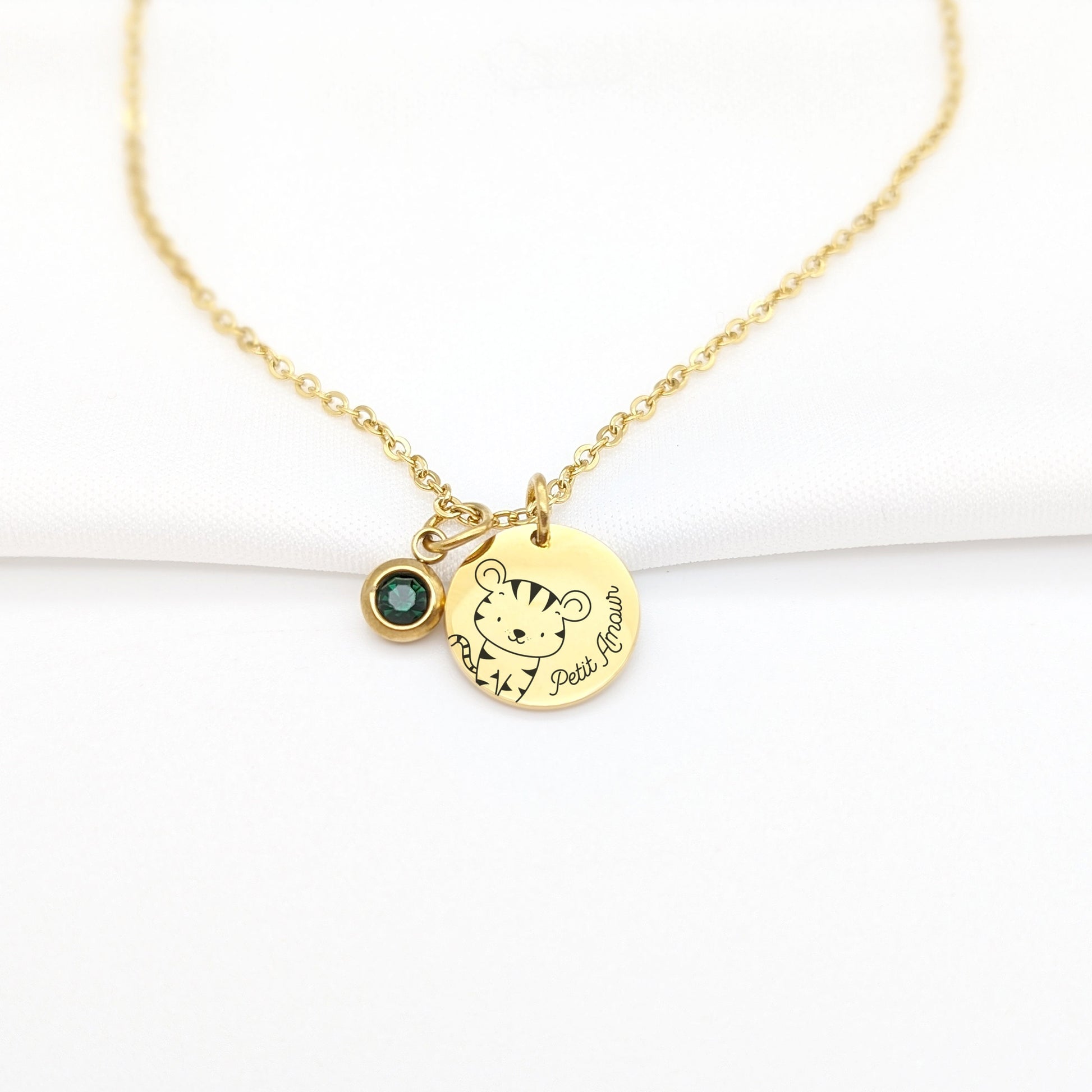 Collier enfant personnalisé animal, Collier prénom et pierre de naissance, Cadeau baptême, Cadeau Naissance, Cadeau grande sœur, Filleule