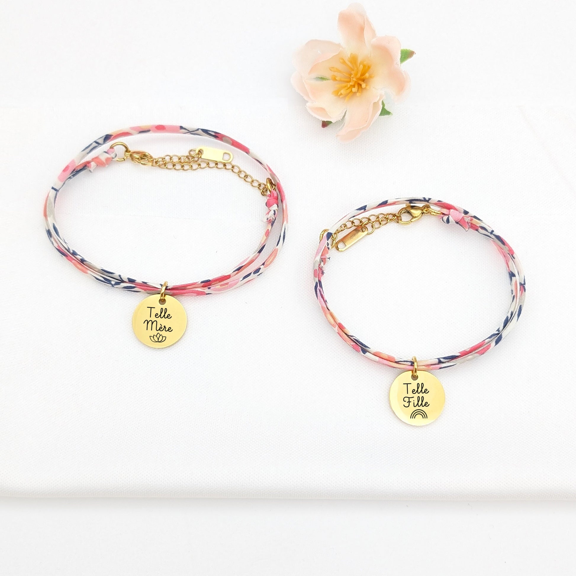 Bracelet cordon liberty Mère et fille, Bijou personnalisé, cadeau future maman, Cadeau naissance, Cadeau grande sœur, cadeau Fête des mères