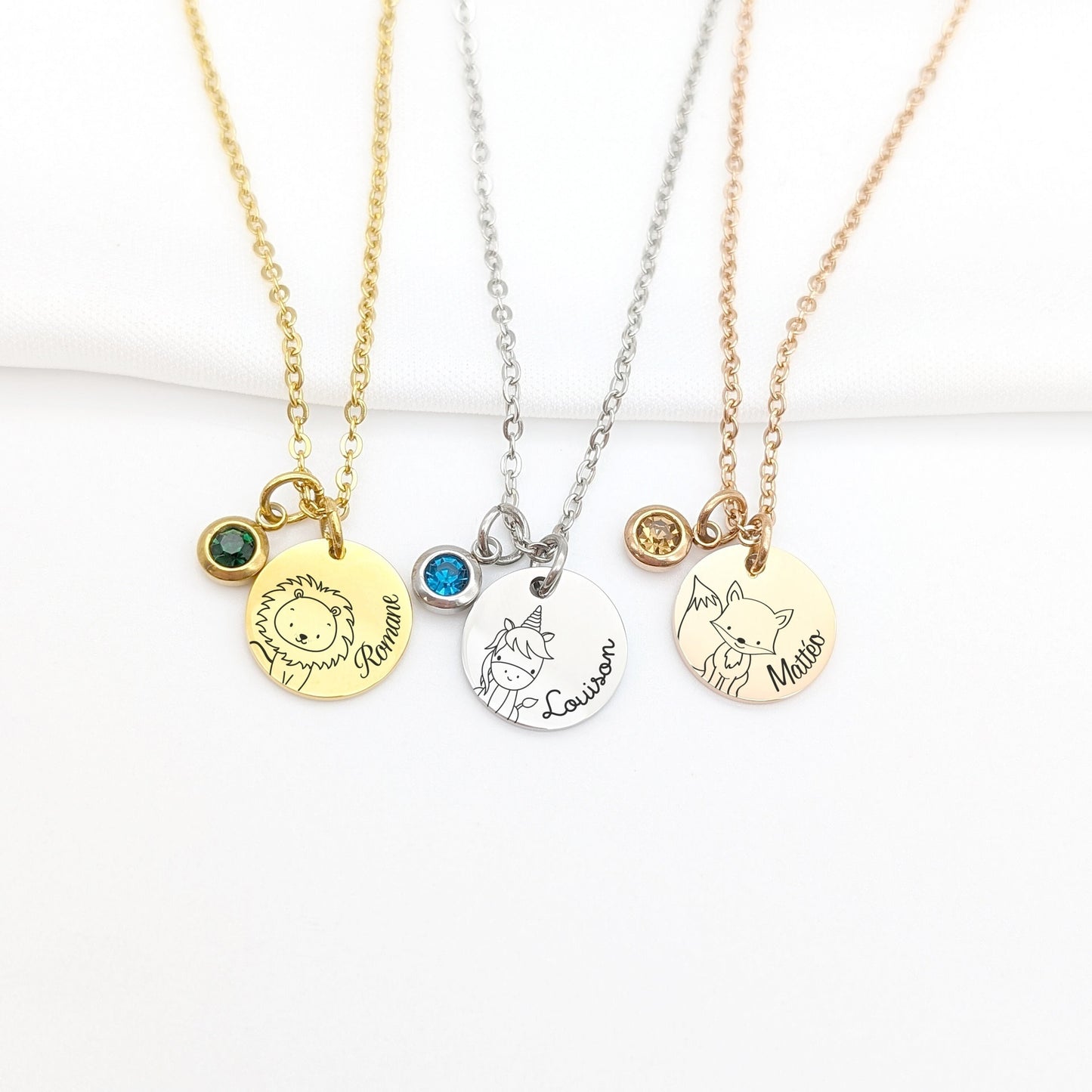 Collier enfant personnalisé animal, Collier prénom et pierre de naissance, Cadeau baptême, Cadeau Naissance, Cadeau grande sœur, Filleule