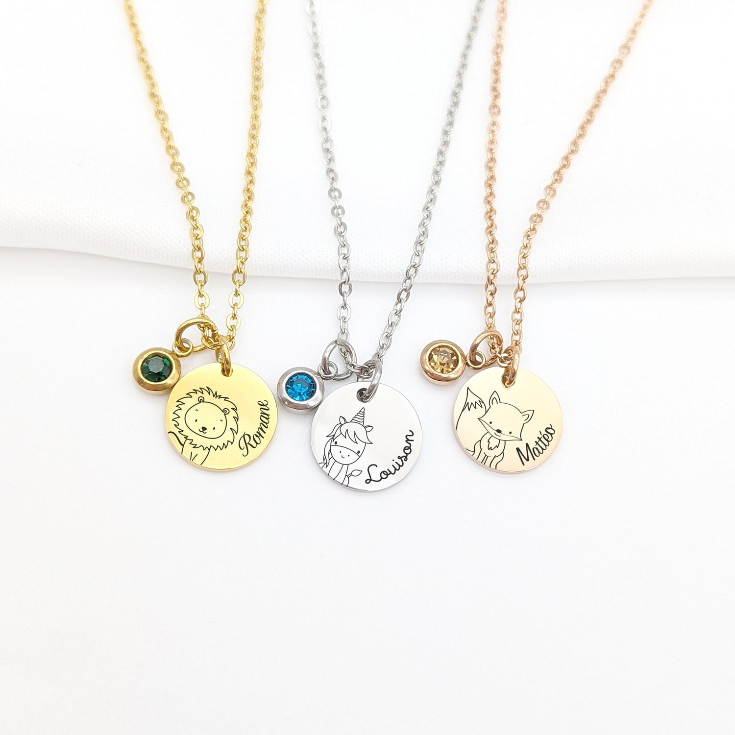 Collier enfant personnalisé animal, Collier prénom et pierre de naissance, Cadeau baptême, Cadeau Naissance, Cadeau grande sœur, Filleule