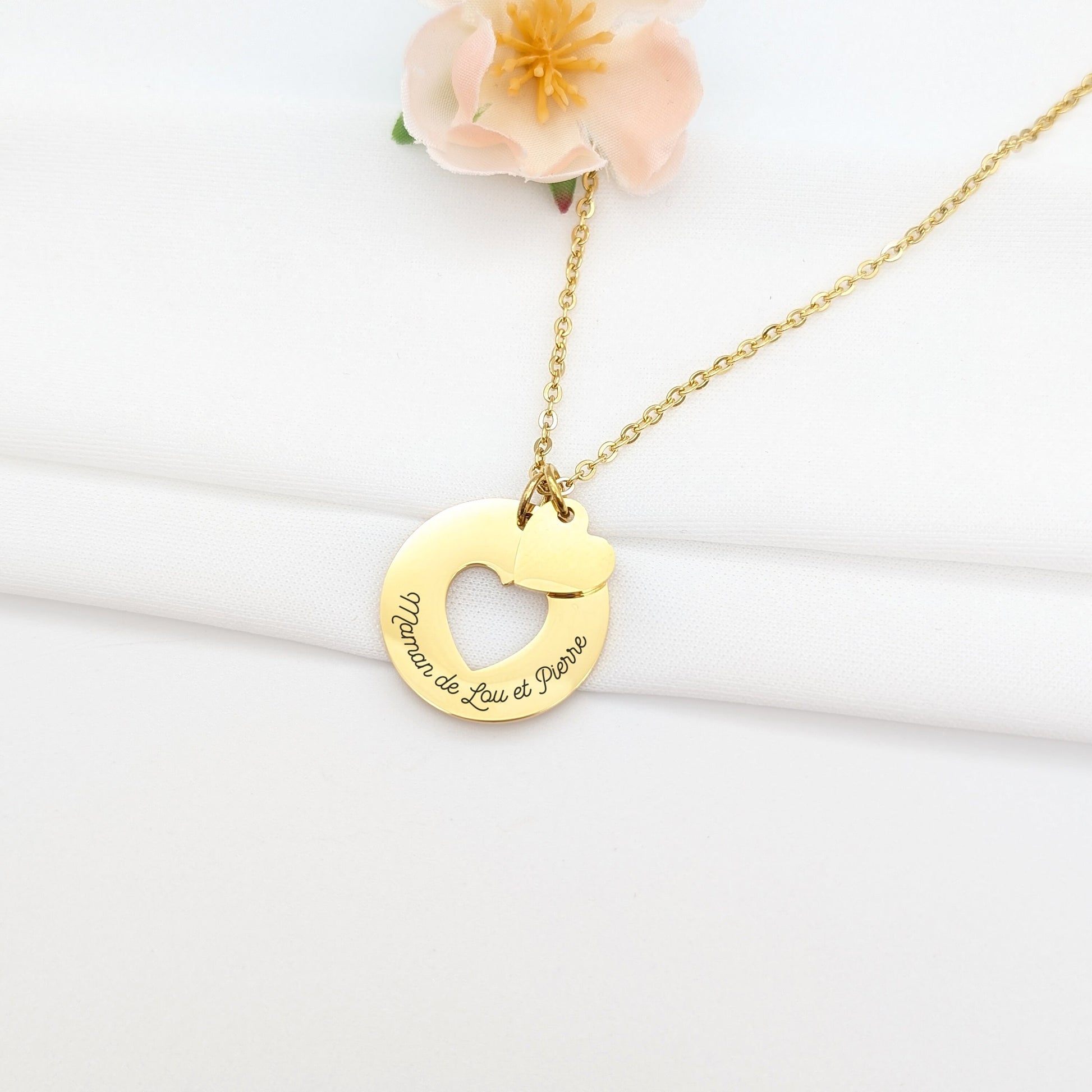 Collier pendentif cœur, Collier personnalisé femme, Bijou pour Maman, Mamie, Bijou Marraine, Cadeau Naissance, Cadeau fête des mères