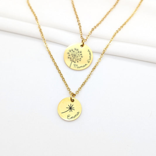 Collier personnalisé avec pissenlit, Cadeau Fête des mères, Collier Maman et Filles, Cadeau Marraine et filleule, Cadeau personnalisé Sœur