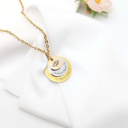 Collier personnalisé avec trois médailles, Collier Maman, Bijou Marraine, Collier Mamie, Cadeau naissance, Cadeau fête des mères,