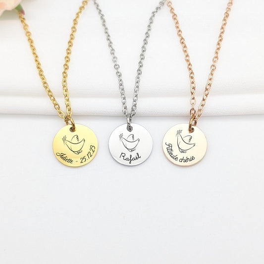 Collier Baptême enfant personnalisé avec colombe, Bijou personnalisé enfant, Cadeau filleule, Bijou prénom, Cadeau naissance, Premier bijou