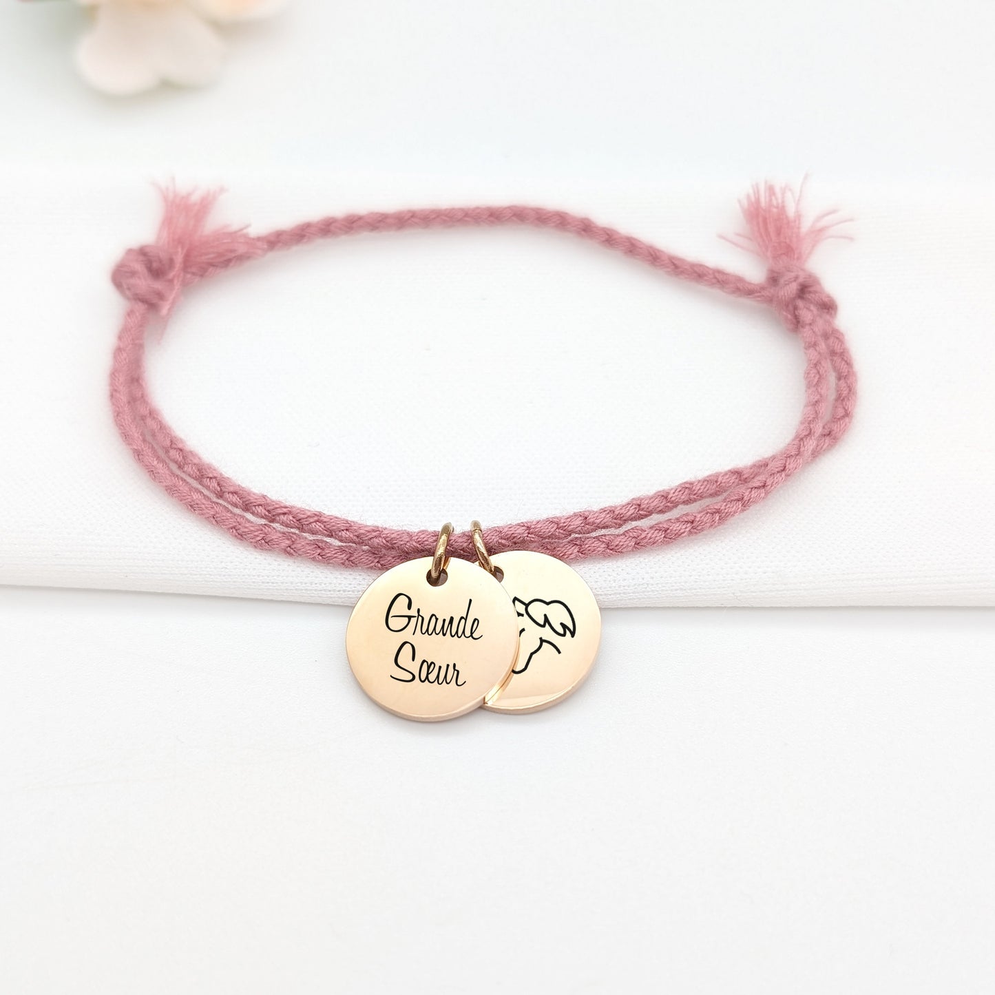 Bracelet cordon coton personnalisé médaille gravée - Bracelet personnalisé, Bracelet prénom, Cadeau EVJF, Cadeau témoin, Bijou Maman