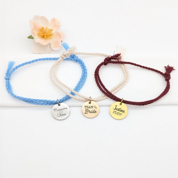 Bracelet Femme Personnalisé Cordon Coton & Médailles Gravées