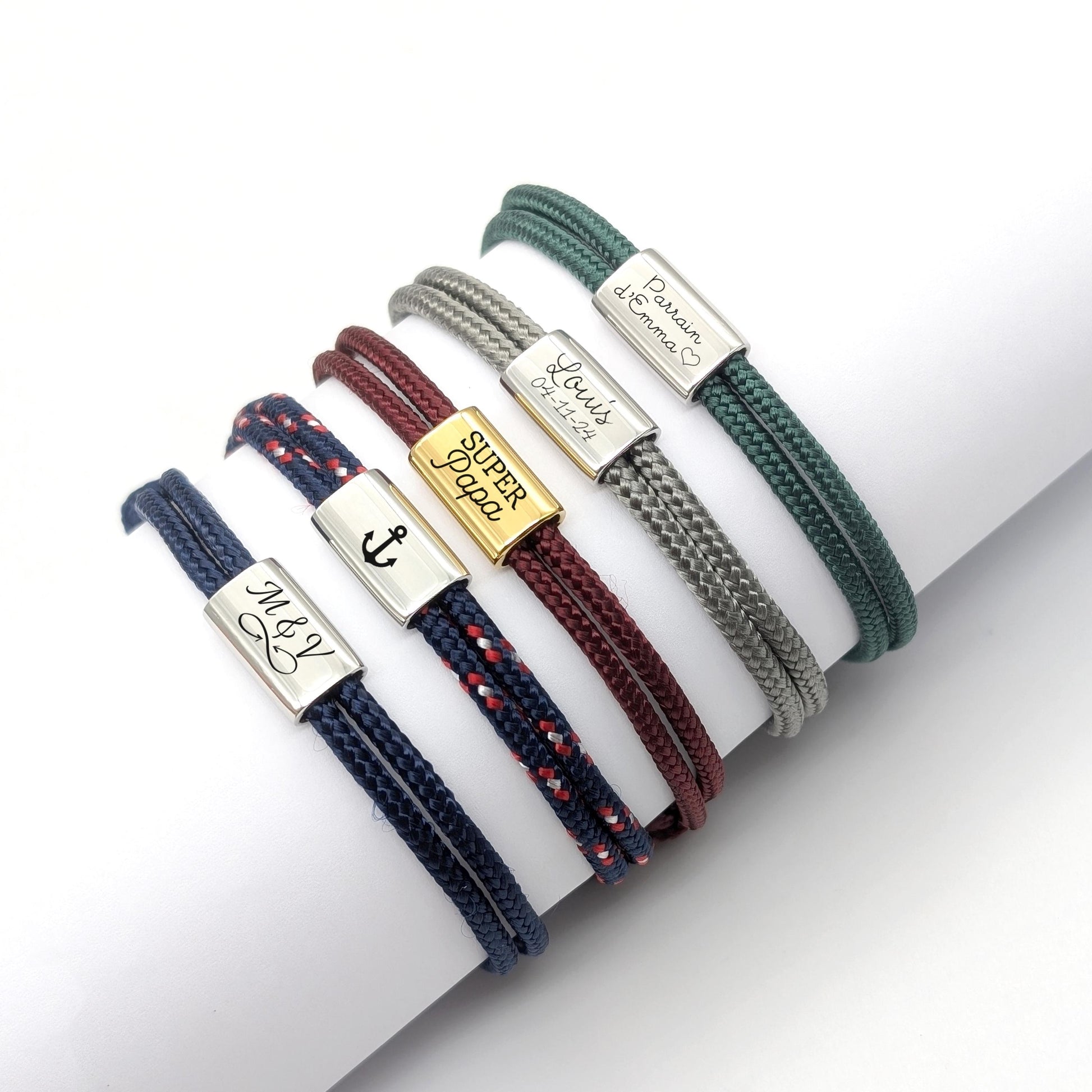 Bracelet Cordon Personnalisé Homme avec Médaille gravée en Acier Inoxydable Or Poignets 15-18 cm