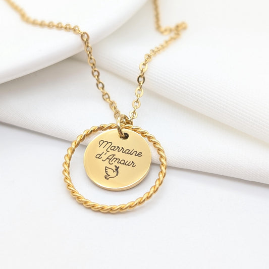 Collier personnalisé acier inoxydable avec médaille gravée 15mm – Cadeau fête des mères, fête des grands-mères, bijou gravé texte au choix