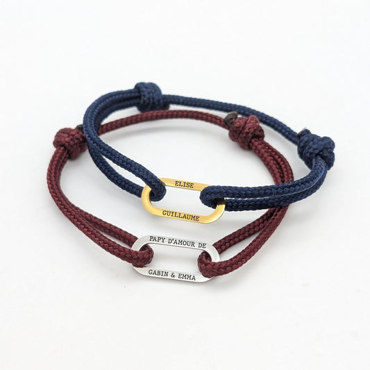 Bracelet personnalisé homme Cordon et mousqueton ovale - Cadeau Papa, Papy, Parrain, Cadeau Naissance, Cadeau fête des mères, Cadeau Témoin