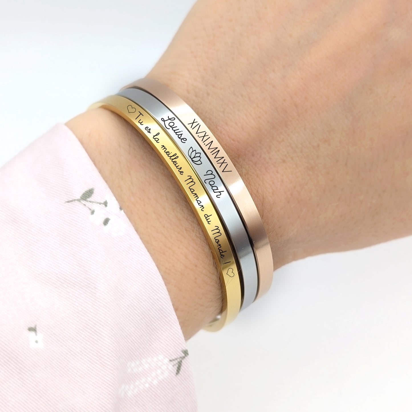 Bracelet personnalisé jonc plat en acier inoxydable à graver