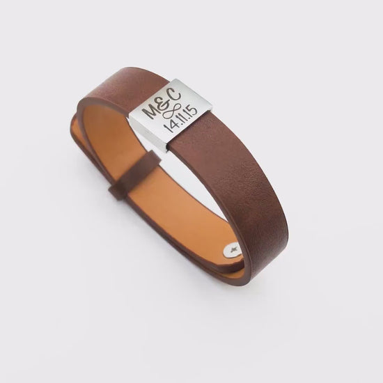 Bracelet personnalisé cuir pour homme - Bracelet Papa, Papy, Tonton, Cadeau parrain, Cadeau naissance, Cadeau baptême homme, Fête des pères